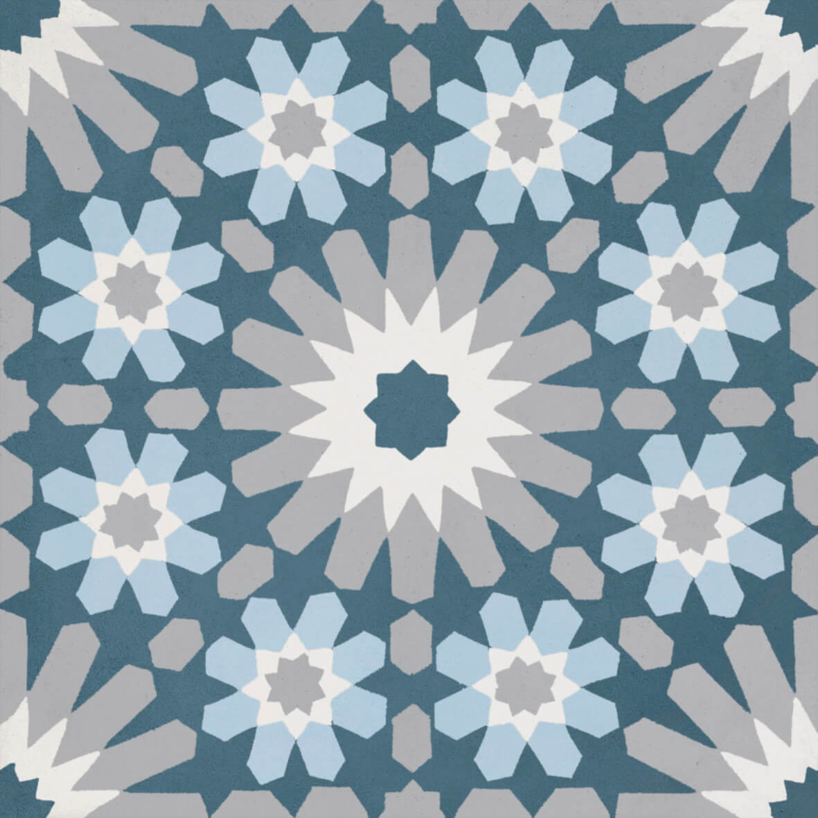 Modern Dark Grey with Light Blue Flowers Cement Tile 8